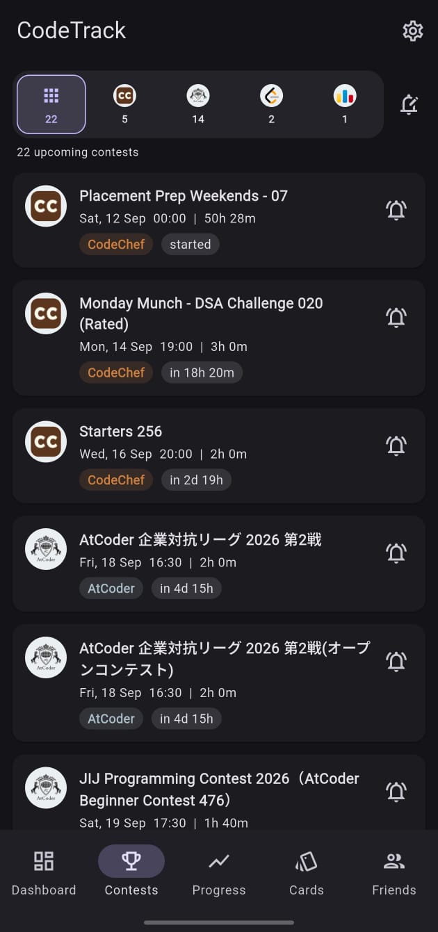 CodeTrack Contest Calendar